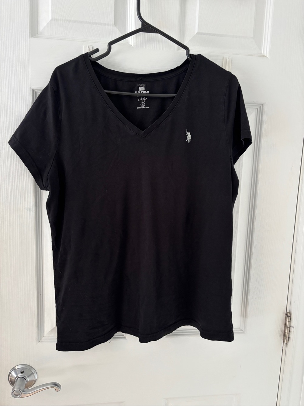 U.S. Polo Assn. Black V-Neck Short Sleeve Tee with Embroidered Logo
